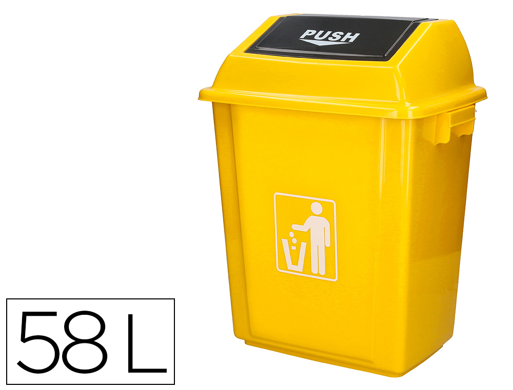 PAPELERA CONTENEDOR Q-CONNECT PLASTICO CON TAPA DE BALANCIN 58 LITROS 470X330X760 MM AMARILLO