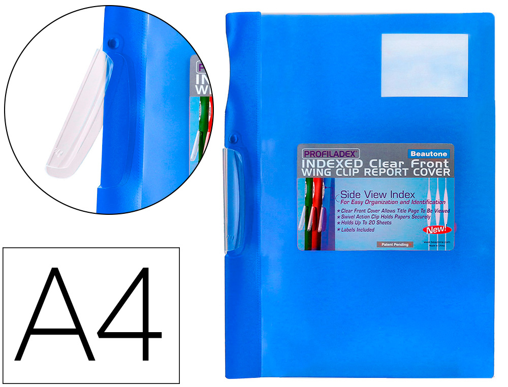 CARPETA BEAUTONE DOSSIER PINZA LATERAL 48382 POLIPROPILDIN-A4 AZUL PINZA GIRATORIA -PACK DE 10 RETRACTILADO