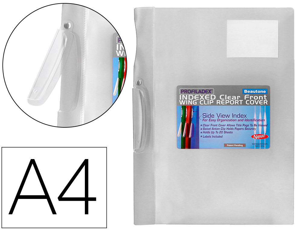 CARPETA BEAUTONE DOSSIER PINZA LATERAL 48384 POLIPROPILDIN-A4 INCOLORA PINZA GIRATORI-PACK DE 10 RETRACTILADO