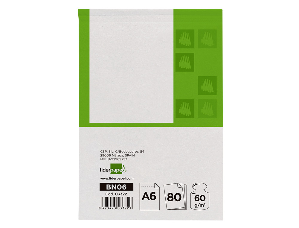 BLOC NOTAS LIDERPAPEL LISO A6 80 HOJAS 60G/M2 PERFORADO