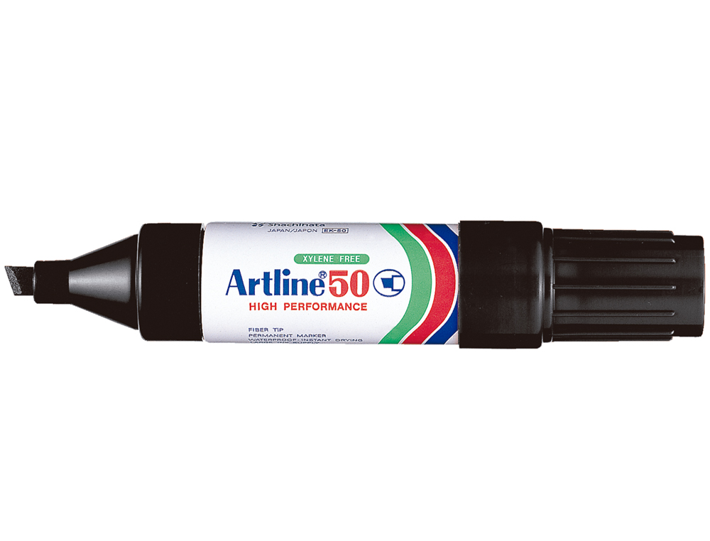 ROTULADOR ARTLINE MARCADOR PERMANENTE EK-50 NEGRO PUNTA BISELADA 6 MM PAPEL METAL Y CRISTAL