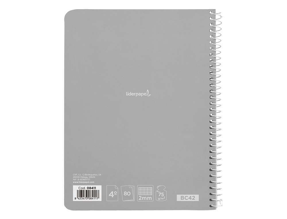CUADERNO ESPIRAL LIDERPAPEL CUARTO WITTY TAPA DURA 80H 75GR MILIMETRADO 2MM COLORES SURTIDOS