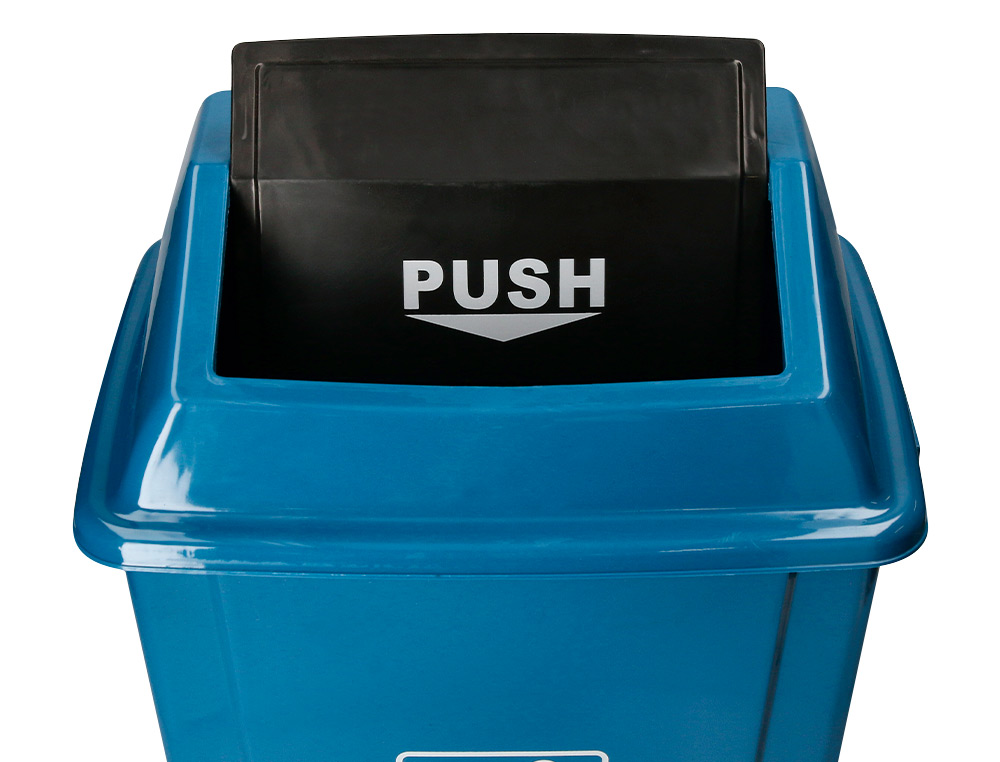 PAPELERA CONTENEDOR Q-CONNECT PLASTICO CON TAPA DE BALANCIN 58 LITROS 470X330X760 MM AZUL