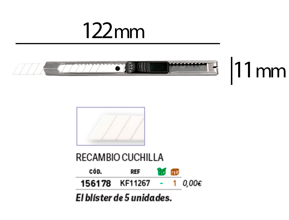 CUTER Q-CONNECT METALICO ESTRECHO CUCHILLA CERAMICA 9 MM XD-C18 CON CLIP BLISTER 1 UNIDAD