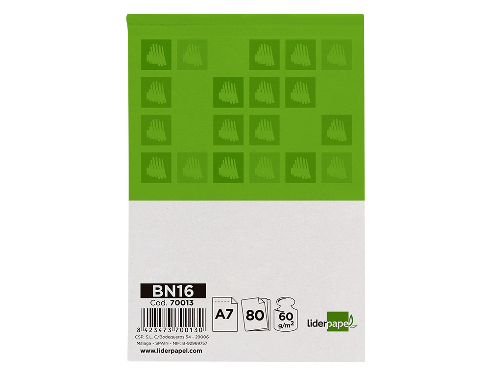 BLOC NOTAS LIDERPAPEL LISO A7 80 HOJAS 60 G/M2 PERFORADO SIN TAPA
