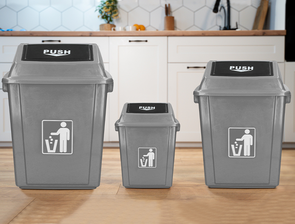 PAPELERA CONTENEDOR Q-CONNECT PLASTICO CON TAPA DE BALANCIN 40 LITROS GRIS 410X280X610 MM