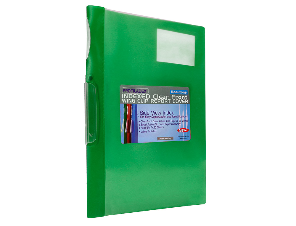 CARPETA BEAUTONE DOSSIER PINZA LATERAL 48383 POLIPROPILDIN A4 VERDE PINZA GIRATORIA -PACK DE 10 RETRACTILADO