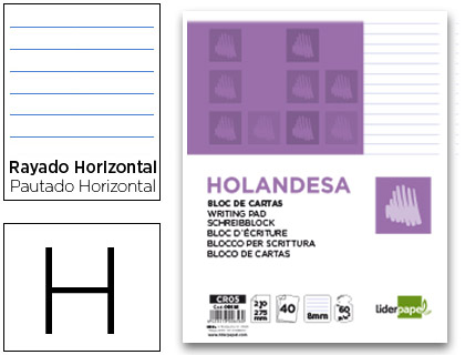 BLOC DE CARTAS LIDERPAPEL RAYADO HORIZONTAL HOLANDESA 40 HOJAS 60G/M2