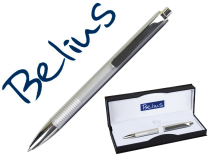 BOLIGRAFO BELIUS CHARLEROI GRIS MATE PUNTA 0,5 MM TINTA GEL AZUL EN ESTUCHE