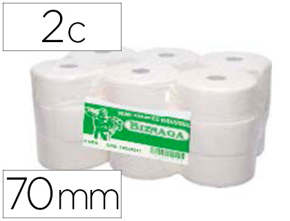 PAPEL HIGIENICO BIZNAGA JUMBO 2 CAPAS CELULOSA BLANCA MANDRIL 70 MM PARA DISPENSADORKF16756