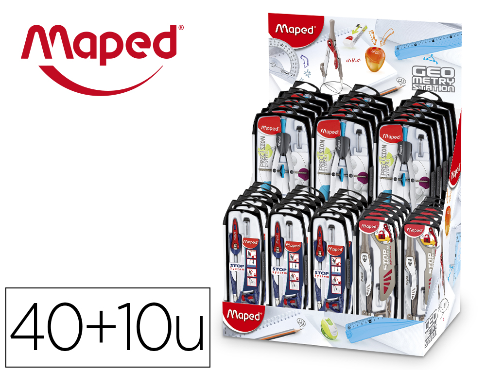 COMPAS MAPED EXPOSITOR DE 40 UNIDADES SURTIDAS + 10 UNIDADES REGALO