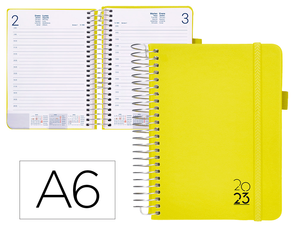 AGENDA ENCUADERNADA LIDERPAPEL NEON A6 2023 DIA PAGINA PAPEL 70 GR COLOR AMARILLO