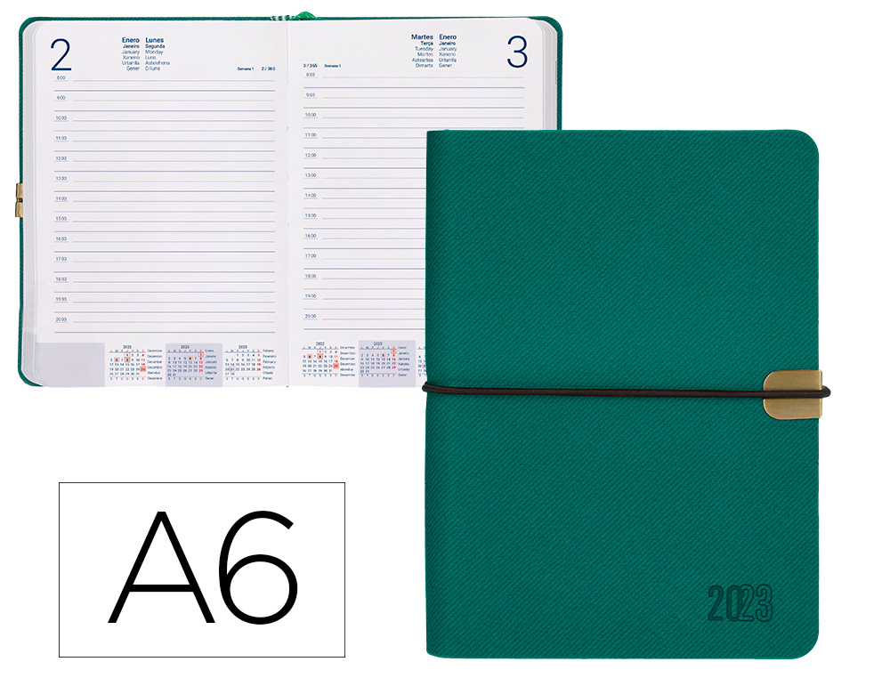 AGENDA ENCUADERNADA LIDERPAPEL EGINA A6 2023 DIA PAGINA COLOR VERDE PAPEL 70 GR
