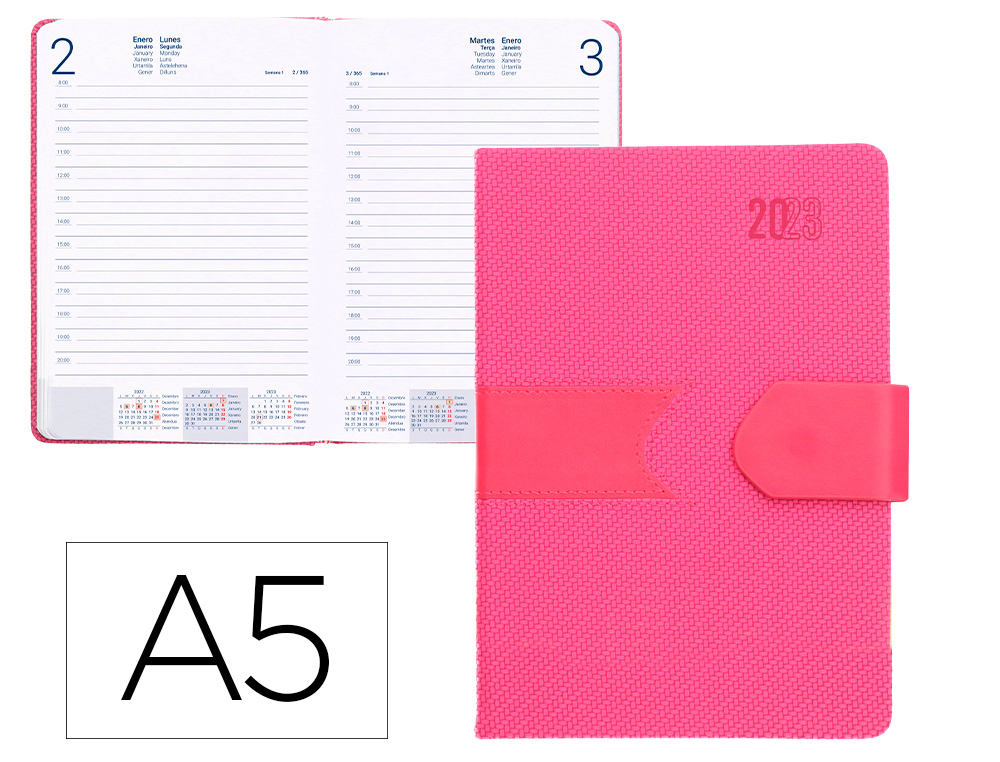 AGENDA ENCUADERNADA LIDERPAPEL LIDHOR 15X21 CM 2023 DIA PAGINA FRAMBUESA PAPEL 70 GR