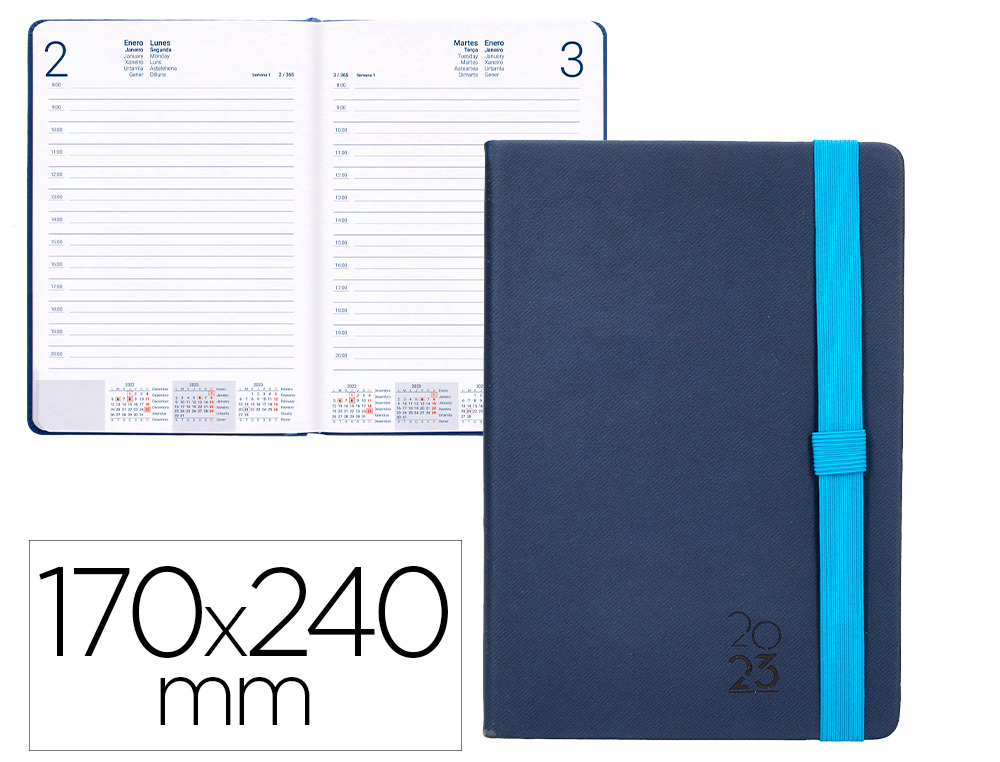 AGENDA ENCUADERNADA LIDERPAPEL LARISIS 17X24 CM 2023 DIA PAGINA COLOR AZUL PAPEL 70 GR
