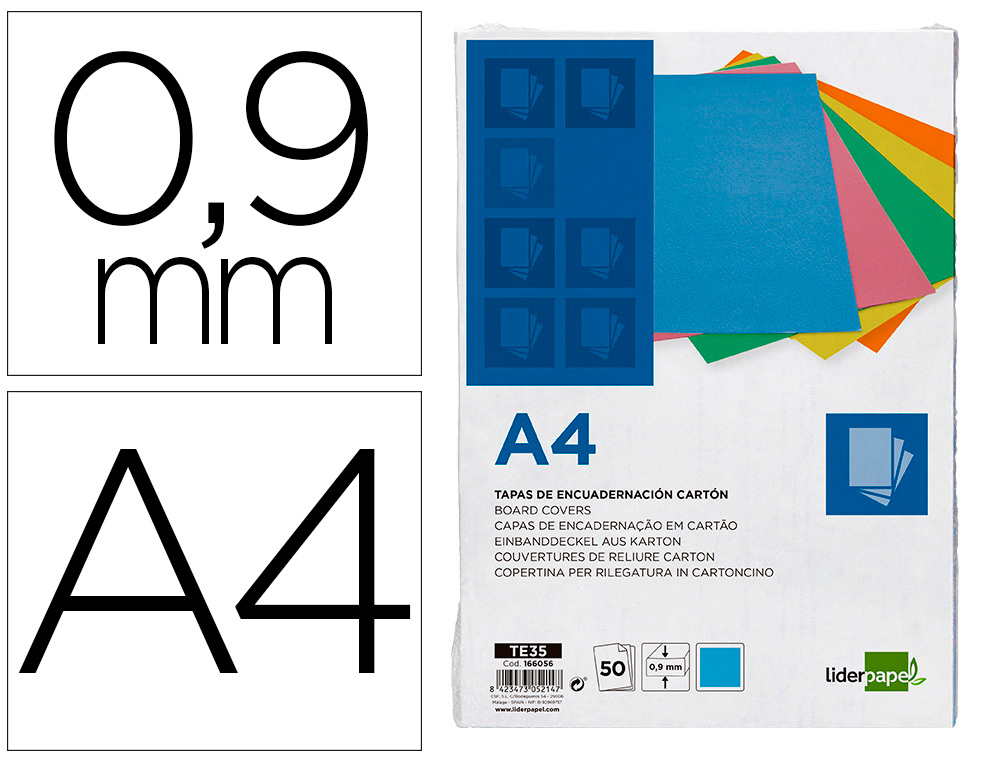 TAPA ENCUADERNACION LIDERPAPEL CARTON A4 0,9MM AZUL FLUOR PAQUETE DE 50 UNIDADES