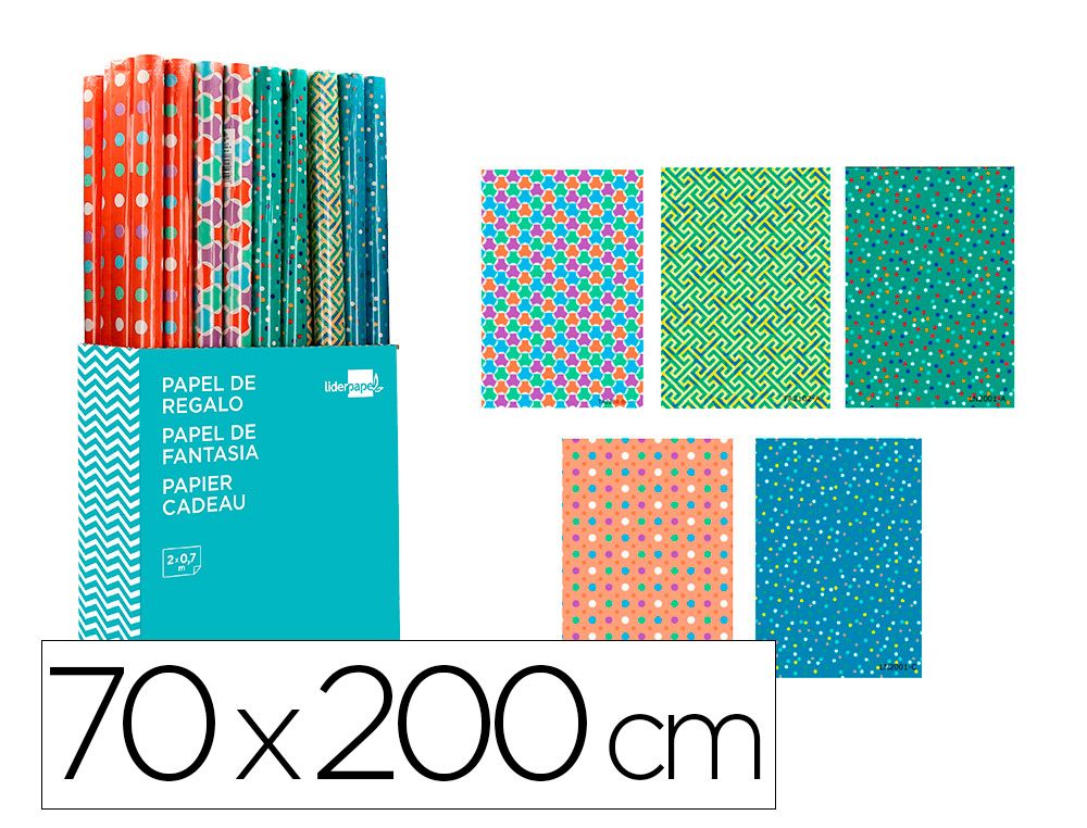 PAPEL DE REGALO LIDERPAPEL TODO AO ROLLO DE 70 X 200 CM SURTIDO A