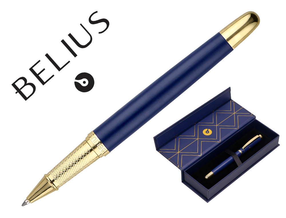 BOLIGRAFO BELIUS SOIREE ALUMINIO COLOR AZUL MARINO Y DORADO TINTA AZUL CAJA DE DISEO