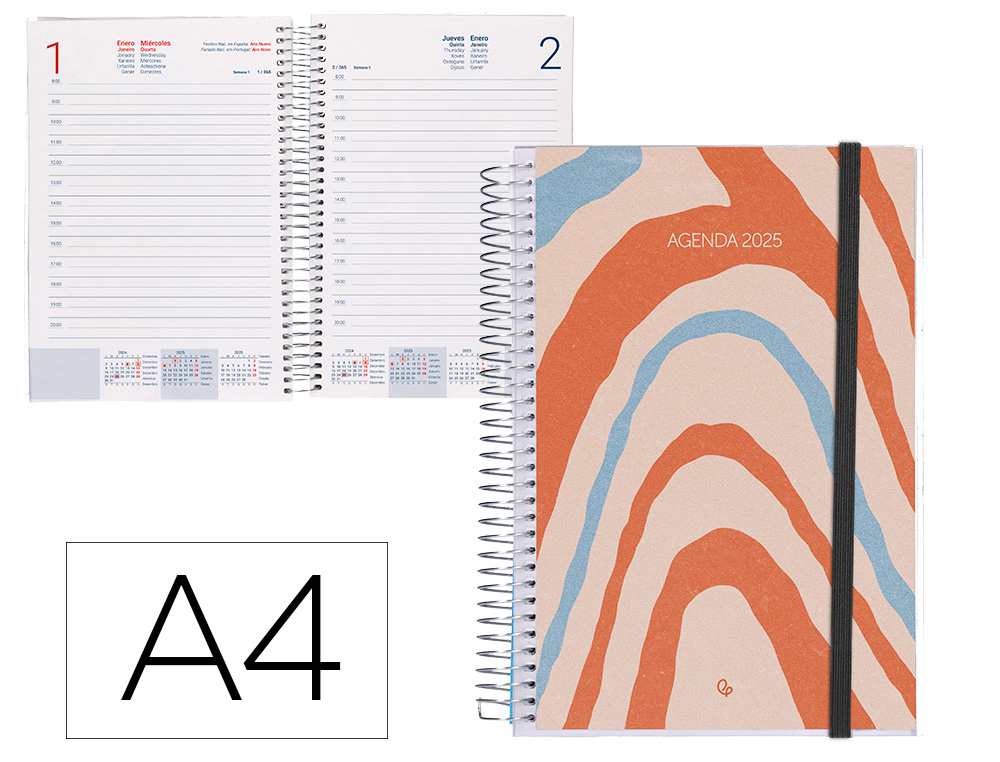 AGENDA ESPIRAL LIDERPAPEL TINOS A4 2025 PERSONALIZABLE DIA PAGINA PAPEL 70 GR