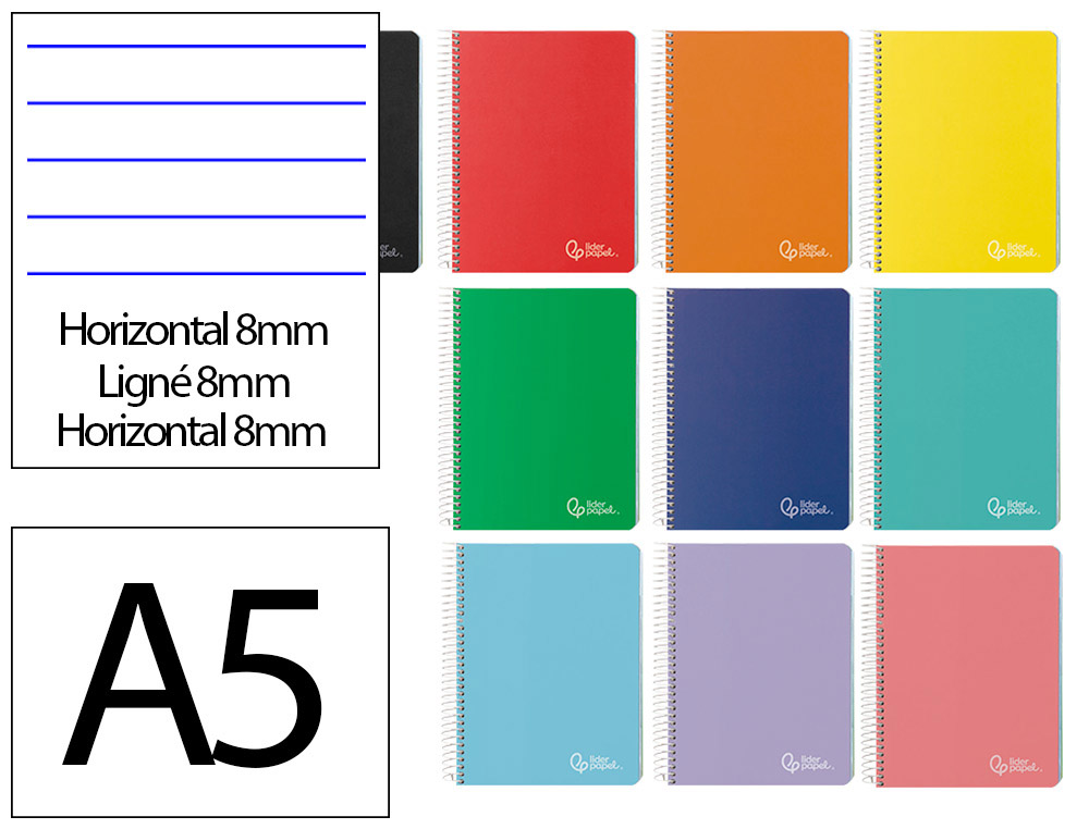 CUADERNO ESPIRAL LIDERPAPEL A5 MICRO WITTY TAPA DURA 120H 90GR HORIZONTAL 8MM 5 BANDAS 6 TALADROS COLORES SURTIDOS