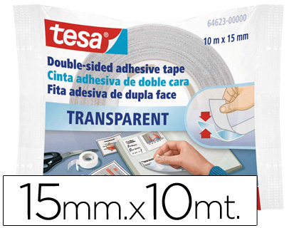 CINTA ADHESIVA TESA DOBLE CARA TRANSPARENTE 10 MT X 15 MM