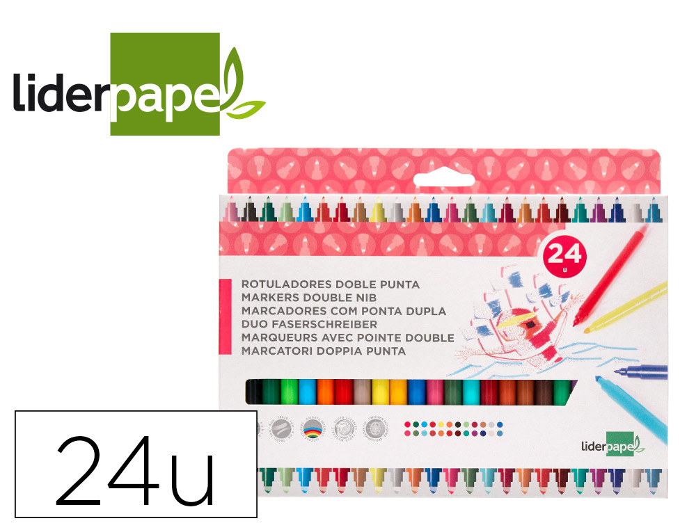 ROTULADOR LIDERPAPEL DUO DOBLE PUNTA FINA Y GRUESA CAJA DE 24UNIDADES COLORES SURTIDOS