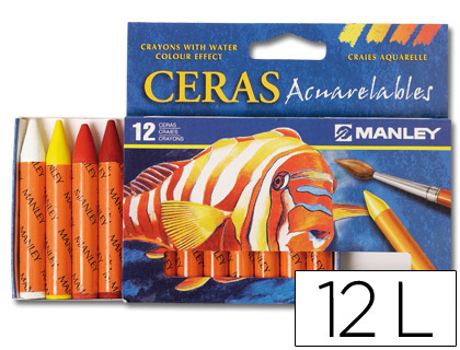 LAPICES CERA MANLEY ACUARELABLE CAJA DE 12 UNIDADES COLORES SURTIDOS