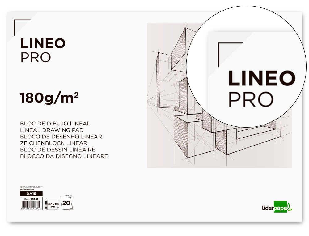 BLOC DIBUJO LIDERPAPEL LINEAL ESPIRAL 460X325 MM 20 HOJAS 180 GR/M2 CON RECUADRO PERFORADO