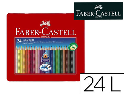 LAPICES DE COLORES FABER CASTELL ACUARELABLE COLOUR GRIP TRIANGULAR CAJA METALICA DE 24 COLORES SURTIDOS